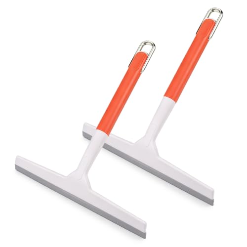 9.65 Inch Glass Shower Squeegee, 2 Pcs Silicone Shower Squeegee | Silicone Squeegee Shower Scraper Orange Non-Slip Handle Window Scraper for Glass, Tiles and Countertops