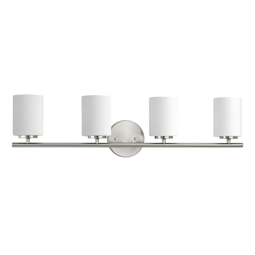Progress Lighting 4-Light Etched White Glass Modern Bath Vanity Light, Replay Collection, Brushed Nickel (P2160-09) - color: Brushed Nickel, size: 4-Light