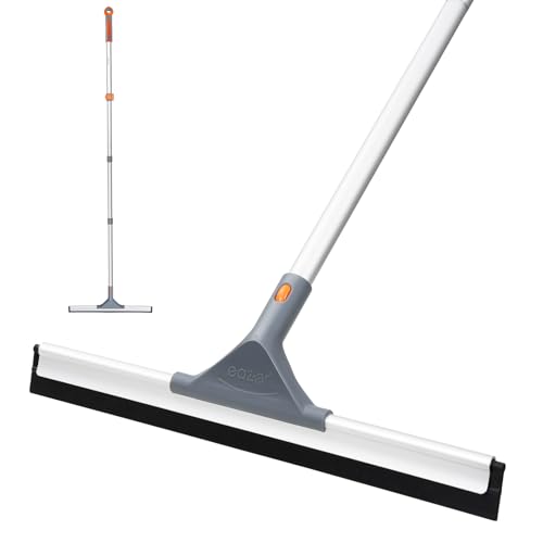 Eazer Floor Squeegee for Floor: Heavy Duty Scrubber with Extendable 60'' Aluminum Pole and Rubber Blade for Kitchen, Swimming Pool, Concrete Floors,Shower,Tiles,Garages,Windows,Glass,Pet Hair Removal