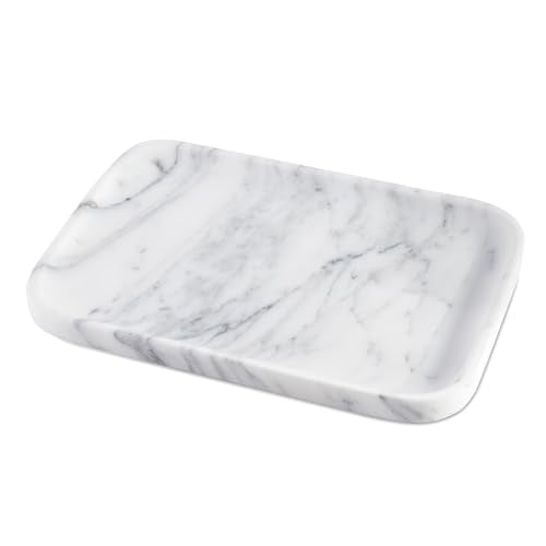 Arabescato Marble Vanity Tray - Decorative Organizer for Bathroom Countertop, Dresser, Kitchen Sink - color: Arabescato