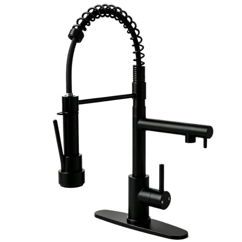 Wicibim Mattel Black Kitchen Faucet with Pull Down Sprayer, 2-Spouts | Stainless Steel Commercial Spring Disign, Spray Lock, Single Handle,1 or 3 Hole Installation with Deck Pate,For Laundry, RV - color: Black