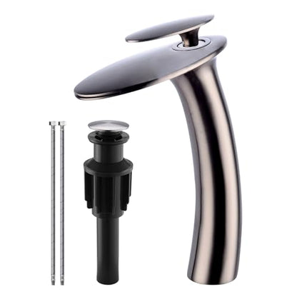 Brushed Nickel Waterfall Bathroom Faucet Tall Body and Pop Up Drain - color: Brushed Nickel, size: Tall Body