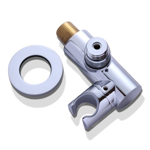 Bathroom Brass Round Water Supply Elbows Angle Adjustable Wall Mount Hand Held Shower Head Bracket with On/Off Flow Control Holder, Chrome - color: Chrome