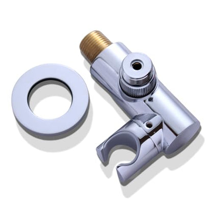 Bathroom Brass Round Water Supply Elbows Angle Adjustable Wall Mount Hand Held Shower Head Bracket with On/Off Flow Control Holder, Chrome - color: Chrome