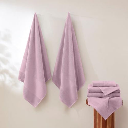Modern Threads Air Cloud 6-Piece Towel Set - 100% Zero-Twist Cotton, 500 GSM, Quick Dry & Plush, Pink - color: Pink, size: 6 Pcs Towel Set