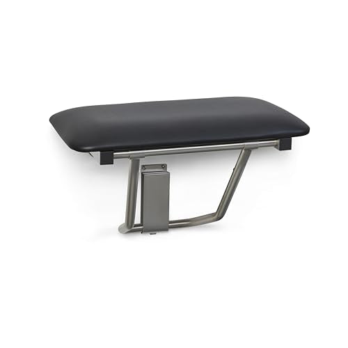 Seachrome 18" x 15" Black Padded Cushion Folding Wall Mount Bench Shower Seat, ADA Compliant - color: Black, size: 18 in