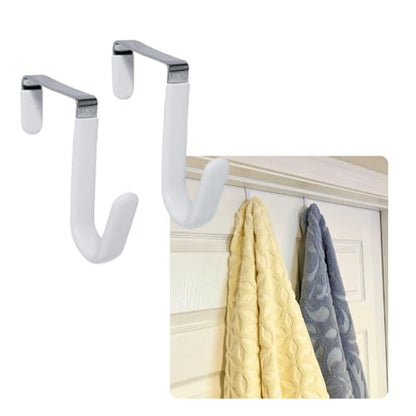 Evelots Over The Door Hooks - 2 Pack - Hangers for Clothes, Towel, Coats, Hats, Handbags - Made of Rubber Coated Steel - Closet, Bathroom, Office - size: 2 Pack, style: Wide Width Door Hooks