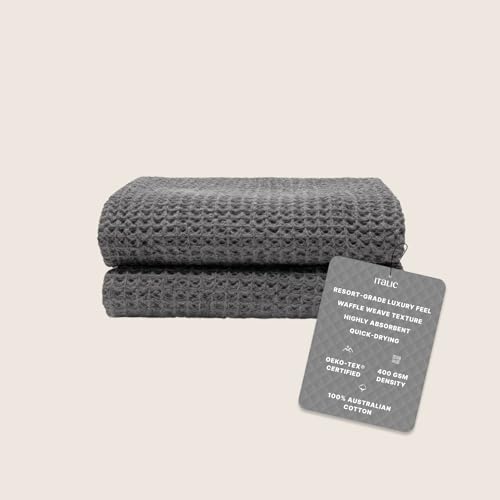 Sedona Waffle Bath Towels, 410 GSM 100% Cotton, Set of 2, Soft, Quick-Drying & Lightweight Waffle Weave Towels (Charcoal) - color: Charcoal, style: Bath Towel (Set of 2)