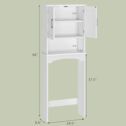 Over The Toilet Storage Cabinet, Double Door Over Toilet Bathroom Organizer, Space-Saving & Open Shelf & Anti-Tip Device, White
