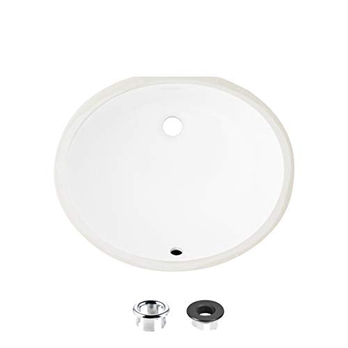 Stylish Oval Bathroom Sink 19 1/2 x 16 Inch Ceramic Porcelain Undermount Bathroom Sinks Enamel Glaze Finish Smooth and Stain Resistant Surface with Chrome and Matte Black Overflow, P-206 - style: 19.5"x16" Chrome & Matte Black Overflows