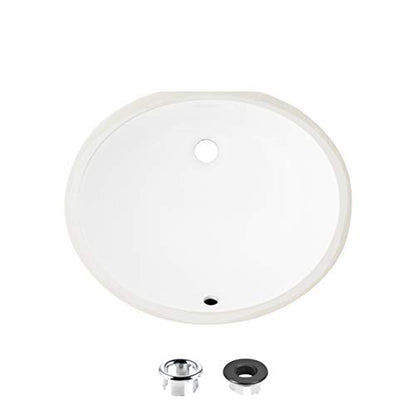 Stylish Oval Bathroom Sink 19 1/2 x 16 Inch Ceramic Porcelain Undermount Bathroom Sinks Enamel Glaze Finish Smooth and Stain Resistant Surface with Chrome and Matte Black Overflow, P-206 - style: 19.5"x16" Chrome & Matte Black Overflows