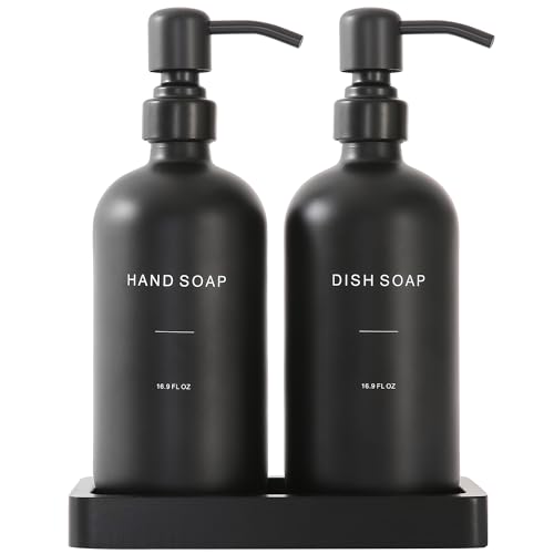 Prus Waso Matte Black Soap Dispenser Set | Kitchen Soap Dispenser Set with Black Stainless Steel Pump, Perfect for Kitchen Decor and Accessories - color: Black Bottle & Black Pump