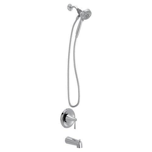 Moen Ronan Chrome Single-Handle Modern Tub and Shower Faucet with Round Handheld Rain Shower Spray Head Featuring Magnetix, Valve Included, 82021 - color: Chrome, style: Round Showerhead