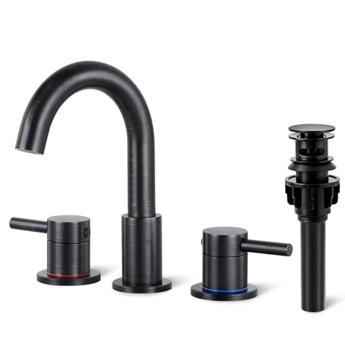 2-Handle Widespread Bathroom Sink Faucet 3 Hole, Oil Rubbed Bronze | Lead-free stainless steel, pop-up drain, Detachable faucet aerator, 360°swivel, for RV & vanity sink 3-hole mount - color: 1-Oil Rubbed Bronze, style: 8 Inch Widespread