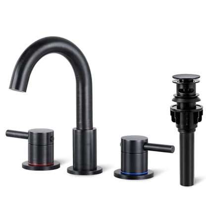 2-Handle Widespread Bathroom Sink Faucet 3 Hole, Oil Rubbed Bronze | Lead-free stainless steel, pop-up drain, Detachable faucet aerator, 360°swivel, for RV & vanity sink 3-hole mount - color: 1-Oil Rubbed Bronze, style: 8 Inch Widespread
