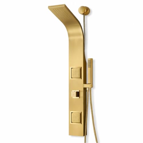 ANZZI Aura Series 39" Shower Panel Tower System | Full Body 2-Jetted Shower Tower, Head Panel with Heavy Rain Overhead, Euro-Grip Wall Mount Handheld Wand, DIY Friendly – Brushed Gold
