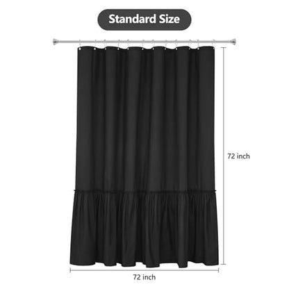 Seenus Soft Microfiber Ruffle Shower Curtain with Waterproof TPU Backed, French Country Ruched Black Shower Curtain, 72 x 72 Inch Bathroom 2 in 1 Washable Fabric Shower Curtain with TPU Lining - color: Ruffled - Black, size: 72"W x 72"L (Pack of 1)