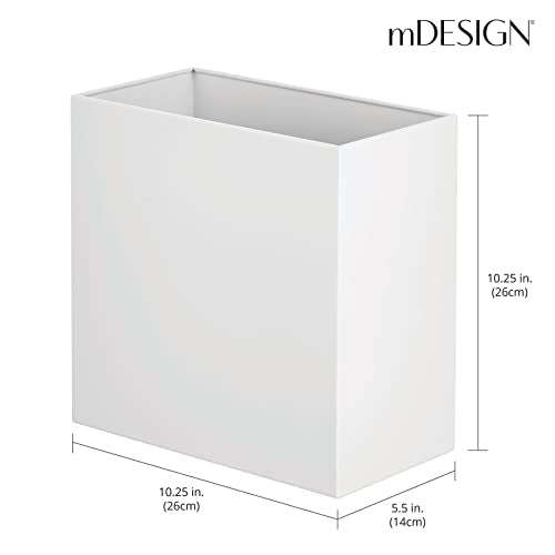 mDesign Small Steel Rectangular 2.4 Gallon/9.1 Liter Trash Can, Waste Basket for Bathroom, Bedroom, Home Office - Holds Garbage, Recycling, Household Items - Linn Collection - White - color: White