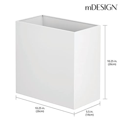 mDesign Small Steel Rectangular 2.4 Gallon/9.1 Liter Trash Can, Waste Basket for Bathroom, Bedroom, Home Office - Holds Garbage, Recycling, Household Items - Linn Collection - White - color: White