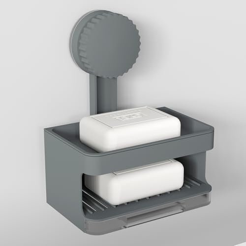 Soap Dish Holder,2 Pcs Suction Cup Soap Dishes，Wall Mounted Bar Self-Adhesive for Kitchen Shower,Soap Saver Tray with Drain for Bathroom (Gary) - color: Gary