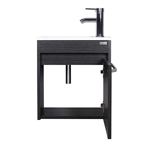 wonline 16” Bathroom Vanity Sink Combo for Small Space Black Wall Mounted Cabinet Set Design White Resin Basin Sink Top Chrome Faucet - color: Black