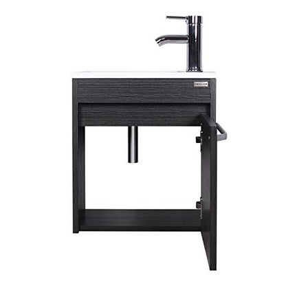 wonline 16” Bathroom Vanity Sink Combo for Small Space Black Wall Mounted Cabinet Set Design White Resin Basin Sink Top Chrome Faucet - color: Black
