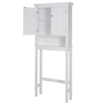 Spirich Over The Toilet Storage Cabinet, White Bathroom Organizer | Shaker Doors, Open & Hidden Storage, Adjustable Interior Shelf, FSC-Certified MDF, Anti-Tip Fitting, Adjustable Crossbar