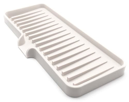 Silicone Soap Dish Tray and Sponge Holder with Drain Chute, Rectangular, Kitchen and Bathroom Sink Organizer (Vanilla Cream, 12"x4") - color: Vanilla Cream, size: (LG) 12"x4"