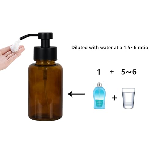 15 oz Amber Glass Foam soap Dispenser with Black Rust-Proof Foam Pump, refillable Thick Glass Foam soap Dispenser for Kitchen and Bathroom (1, 15 oz) - size: 15 oz