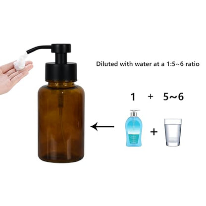 15 oz Amber Glass Foam soap Dispenser with Black Rust-Proof Foam Pump, refillable Thick Glass Foam soap Dispenser for Kitchen and Bathroom (1, 15 oz) - size: 15 oz