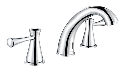 Touchless Bathroom Faucet for 3 Holes 3 Handles, Controlling Temperature & Adjustable Water Flow, Short & Long Induction Modes, Auto Motion Sensor Bathroom Faucet Set (29183 Chromed) - color: 29183 Chromed