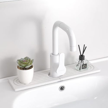 Diatomite Sink Splash Guard – Super Absorbent Kitchen & Bath Mat, Quick-Dry Non-Slip Drying Tray, Fits Most Faucets, Pet Bowl Mat, Vase Holder (White, 15.8'' x 4'') - color: White-D