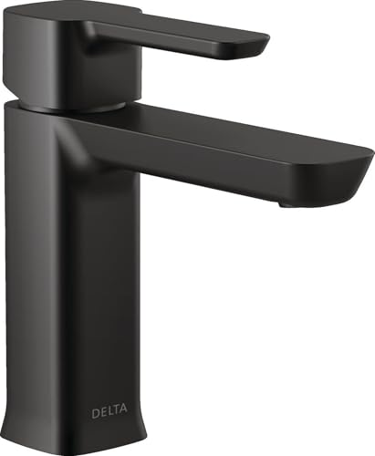 Delta Modern Matte Black Bathroom Faucet 1 Hole, Single Hole Bathroom Sink Faucet for Vanity, Push-Pop Drain Assembly, Matte Black 581LF-BLGPM-PP - color: Matte Black