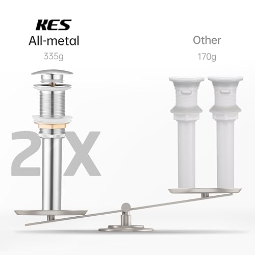KES Bathroom Pop Up Sink Drain Without Overflow, 2 Pack Polished Chrome | All Metal Rustproof Brass and 304 Stainless Steel, for 1.6"-1.9" Sink Hole, Sink Stopper for Vessel Vanity, S2008D-CH-P2 - color: Polished Chrome, style: NO Overflow, 2 Pack