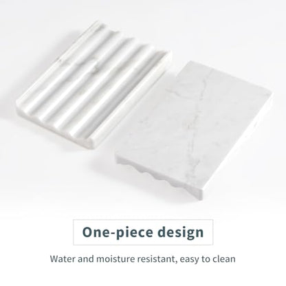 2 Pcs Soap Holder for Bathroom, Marble Soap Dish for Kitchen Countertop, Bathroom Tray with Creative Wavy Design, Soap Saver for Bath Tub, Sponges, Italian Natural Stone(Bianco Carrara) - color: Bianco Carrara