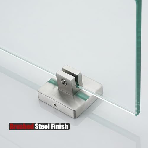 JQK Bathroom Glass Shelf, Tempered Glass Shower Storage 8 by 5 inches, 304 Stainless Steel Brushed Finish Wall Mount, TGS201L8-BN - color: Brushed Steel, size: 8 Inch
