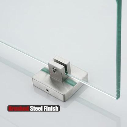JQK Bathroom Glass Shelf, Tempered Glass Shower Storage 8 by 5 inches, 304 Stainless Steel Brushed Finish Wall Mount, TGS201L8-BN - color: Brushed Steel, size: 8 Inch