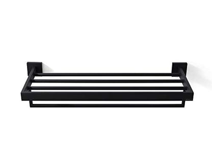 Towel Rack, Towel Shelf for Bathroom, Square Modern Hotel Style Towel Rack with Shelf, 24Inch, Matte Black, Wall Mounted, No Assembly, 071100-MB Les Series