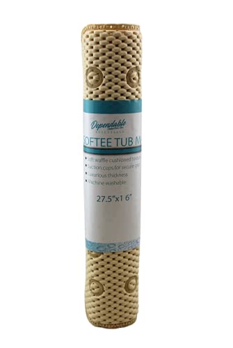 Bathtub and Shower Soft Waffle Cushioned Texture Spa Bathroom Shower and Bath Mat Non Slip 27.5" x 16" with Suction Cups and Drain Holes (Beige) - color: Beige