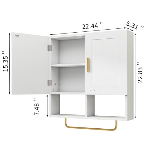 Wall Mounted Bathroom Storage Cabinet Medicine Cabinet | Medicine Cabinet with Adjustable Shelves & Towel Bar for Bathroom, Laundry Room, Bedroom, Enterway - color: White
