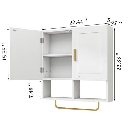 Wall Mounted Bathroom Storage Cabinet Medicine Cabinet | Medicine Cabinet with Adjustable Shelves & Towel Bar for Bathroom, Laundry Room, Bedroom, Enterway - color: White