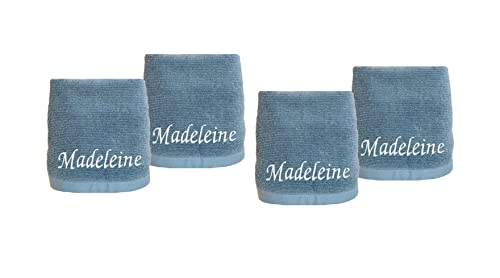 Luxury Custom Embroidered Washcloths Towel Set. Reusable Face and Body Washrags Set of Four. 100% Soft Cotton. Facial and Body Cleansing, Skin Care. (Light Blue) - color: Light Blue