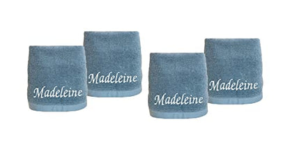 Luxury Custom Embroidered Washcloths Towel Set. Reusable Face and Body Washrags Set of Four. 100% Soft Cotton. Facial and Body Cleansing, Skin Care. (Light Blue) - color: Light Blue