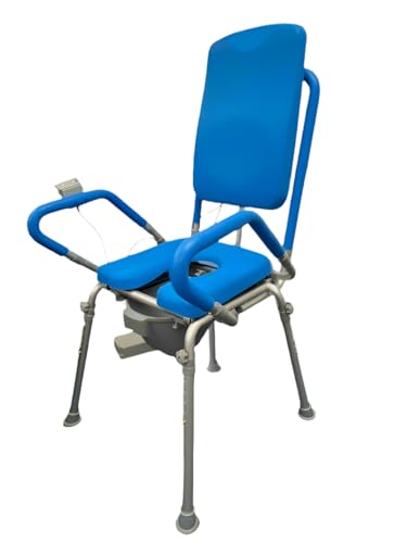 Raised Toilet Seat with Handles, Elevated Toilet Seat Riser for Seniors | Comfortable, Accessible Bedside Toileting - Blue, padded seat, backrest, 330 lb - size: 330lb. Capacity
