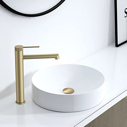 Brushed Gold Pop Up Drain for Bathroom Sink Without Overflow | Brass, Basin Vessel Detachable Basket Drain Strainer Stopper Assembly