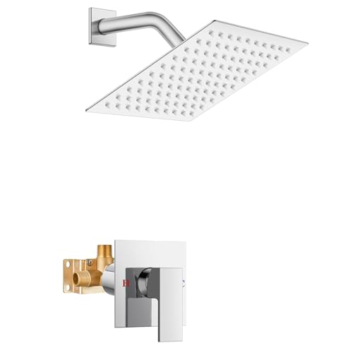 Airuida Shower Faucet Set,8 Inch Shower Valve Kit,Chrome Polish | Male Threads,Rough-in Valve Shower Trim Kit,Single Handle Control Shower Set - color: Chrome Polish, size: 8 Inch