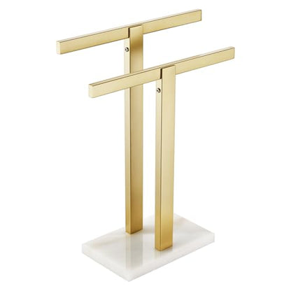 KOKOSIRI Hand Towel Bars Standing Towel Rack with Marble Base for Bathroom Kitchen Vanity Countertop, Gold Stainless Steel 15.7'' Height THS0001-SM-BG - color: Brushed Gold, size: 2-Bar