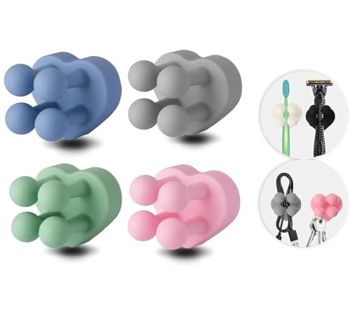 4 Pcs Heart Shaped Waterproof Silicone Toothbrush Holder,Cute Multi-Function Wall Mounted Self Adhesive Utility Hook for Hanging Towel Key Plug Cable for Kitchen Bathroom Home Office Mixed2 - color: 4pcsmixedheart2