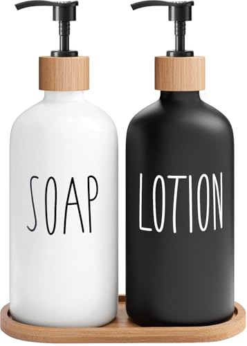 MOMEEMO Soap Dispenser Bathroom Set, Black & White | Hand and Lotion Dispenser, Suitable for Bathroom Decor - color: Sl Black White & Tray