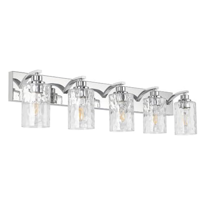 5-Light Bathroom Light Fixtures Modern Chrome Vanity Lights | Easy to Install Clear Hammered Glass Shades, Rippled Glow, Wall Mount Up or Down, E26 Socket, Hardwired, 120V - color: Chrome Hammer, size: 5 Lights
